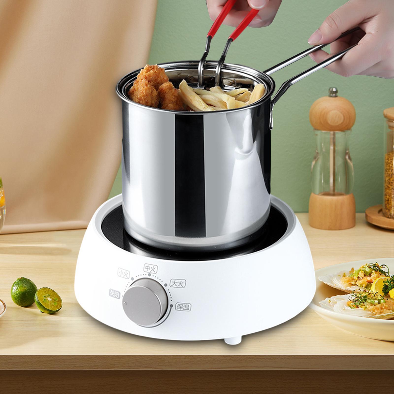 Mini Stainless Steel Deep Fry Pot with Strainer Basket Rustproof Frying Pan