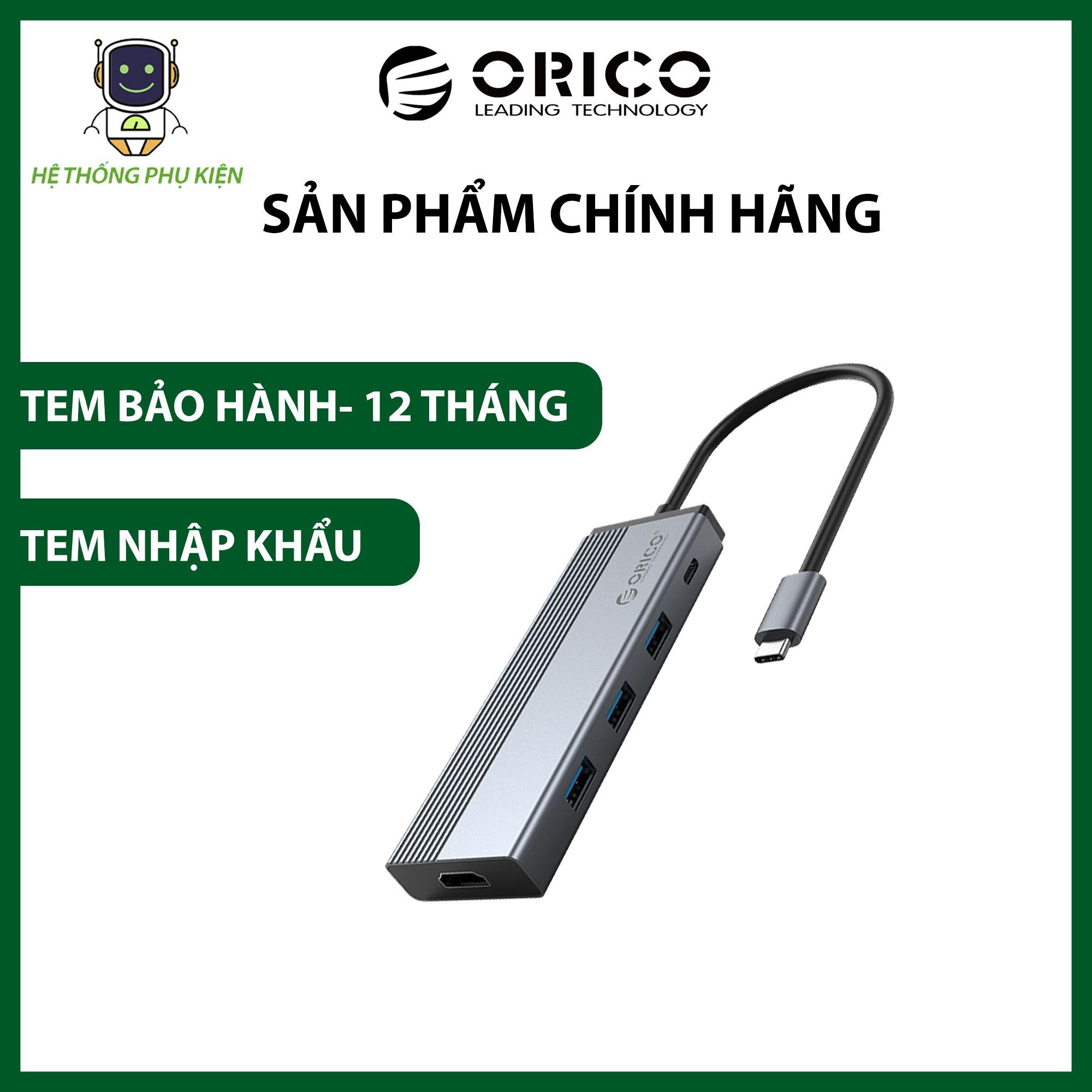 Đế cắm đa năng 5 trong 1 cổng Type C ORICO 5SXRJ-GY Hàng Chính Hãng