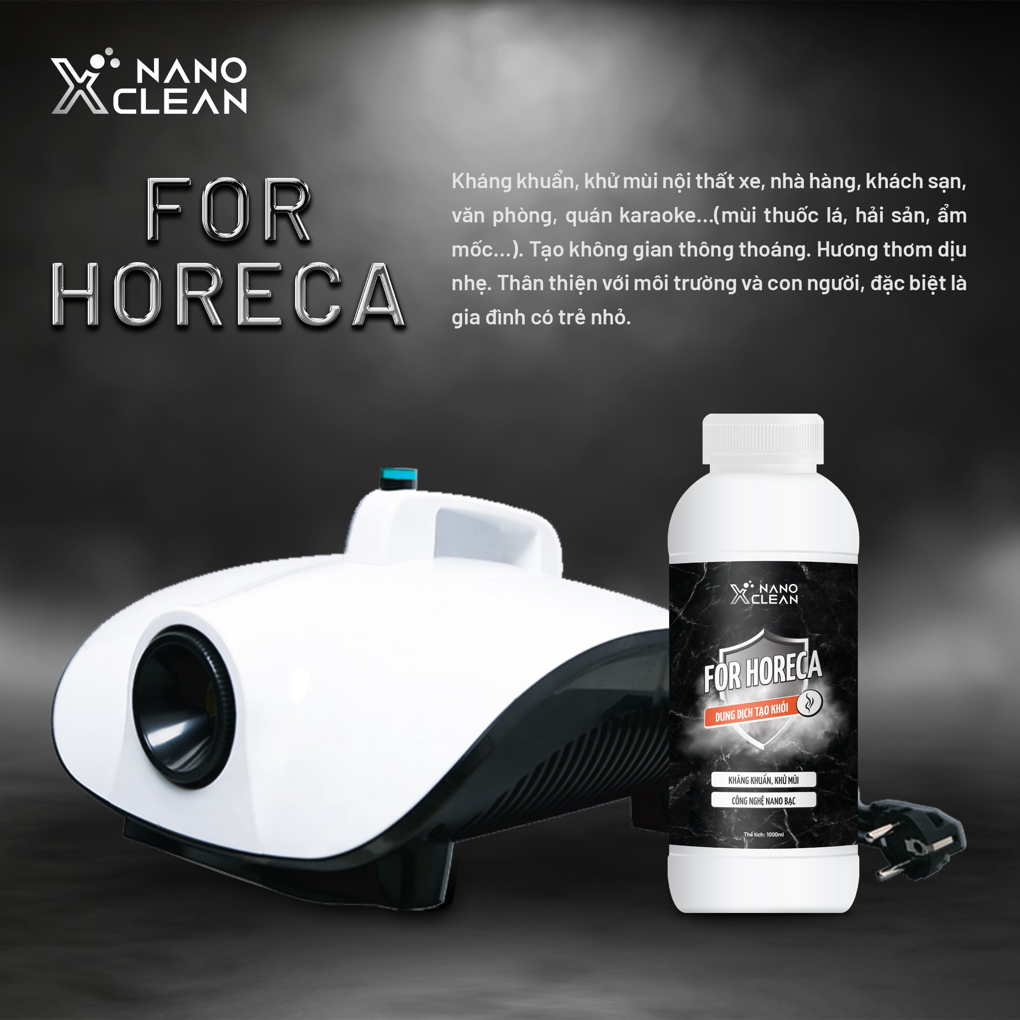 Khử mùi ô tô Nano Xclean For Horeca- Phun khói diệt Khuẩn Khử Mùi ô tô, Không Gian Nhà Ở, Văn Phòng Khử Mùi Hôi, Mùi mốc, Mùi Bếp