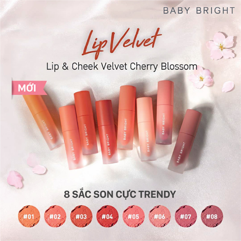 Son kem và má hồng Baby Bright Lip &amp; Cheek Velvet Cherry Blossom 2.4g