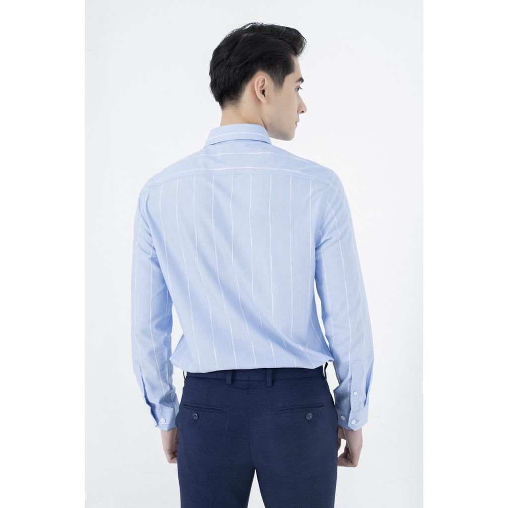 Áo sơ mi nam dài tay ARISTINO dáng Slim fit, họa tiết kẻ sọc xanh trắng tinh tế, nhã nhặn - ALS26901