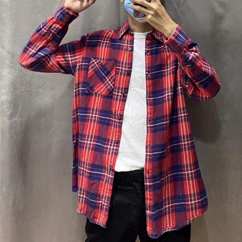 ÁO SƠ MI FLANNEL KẺ CARO MÀU ĐỎ XANH ĐEN SIZE L