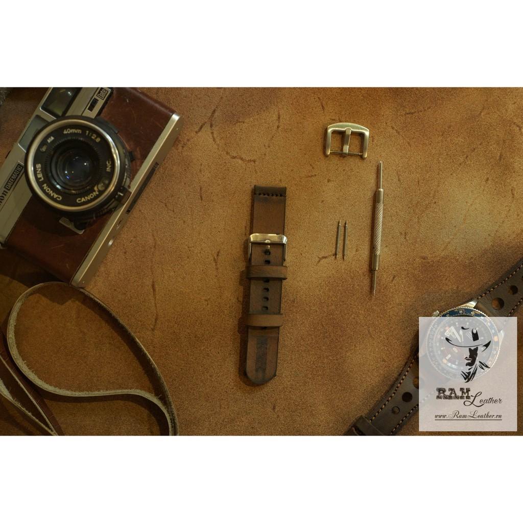 DÂY ĐỒNG HỒ DA SÁP NGỰA NÂU ĐẤT  - RAM SIMPLE 1 - ĐỦ SIZE 18, 20, 22MM, APPLE WATCH