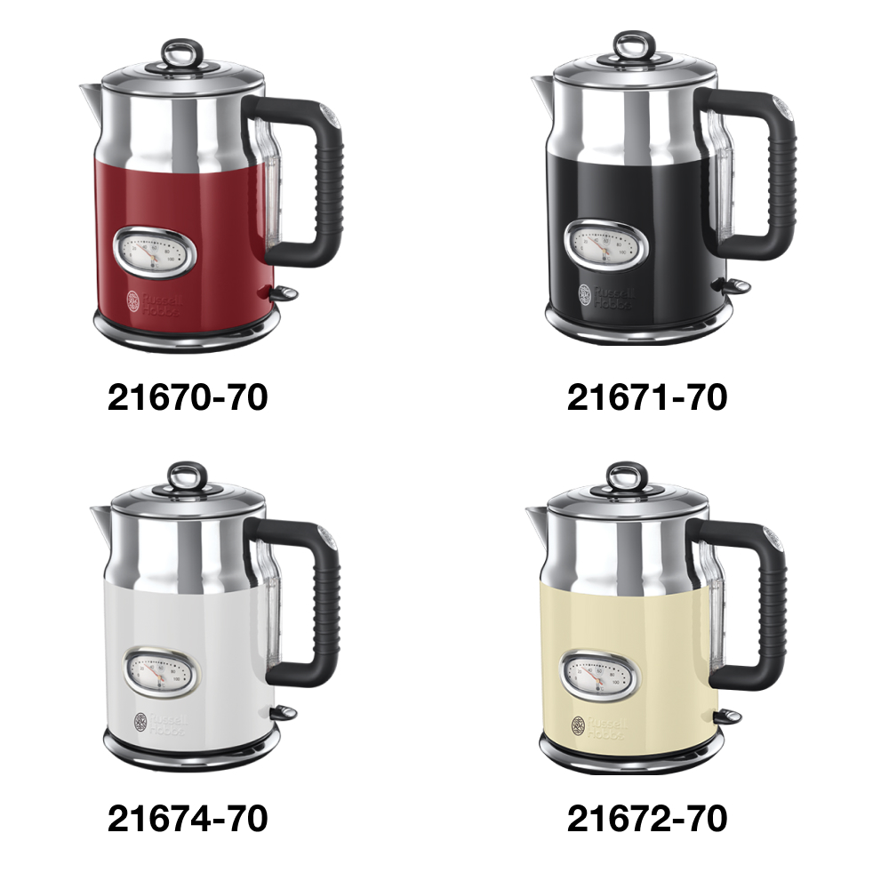 Ấm Siêu Tốc Russell Hobbs Retro 21672-70 2400W 1.7L Màu Kem Hàng chính hãng