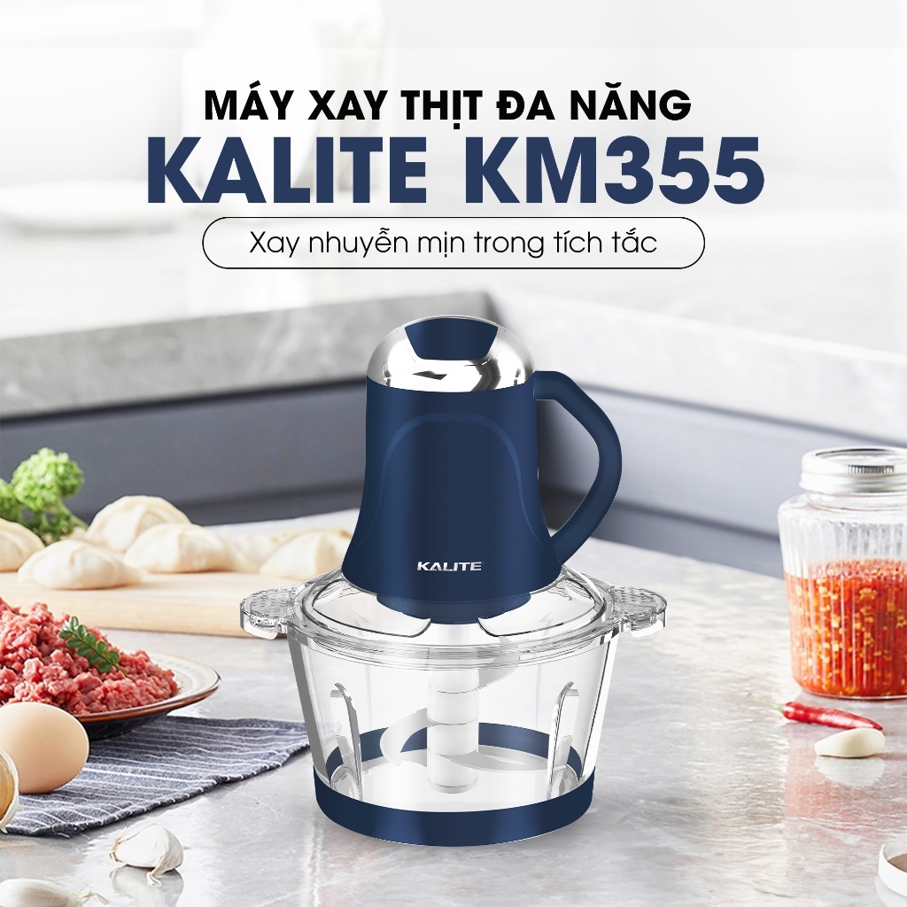 Máy Xay Thịt 2 Cối inox &amp; Thủy Tinh Kalite KM355 (Model 2024) Đa năng, 2.0L - Công Suất 300W, Kèm Dụng Cụ Bóc Tỏi- Hàng Chính Hãng