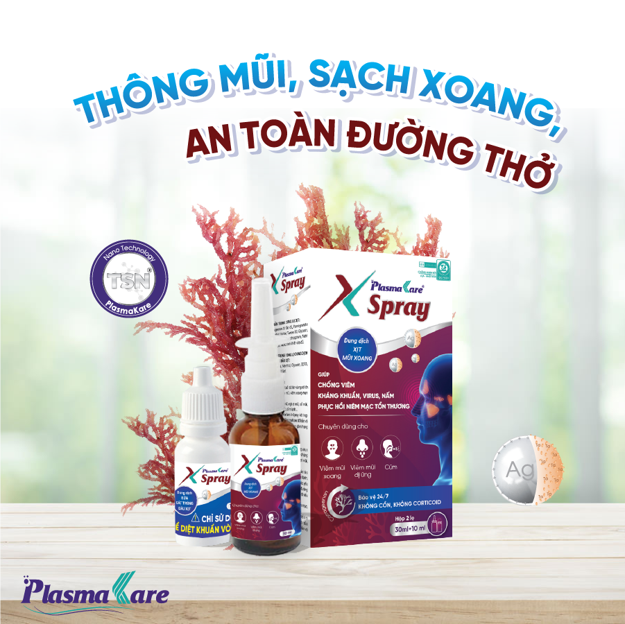 Combo 01 súc miệng họng nano bạc PlasmaKare và 01 xịt mũi xoang nano bạc PlasmaKare X-spray toàn diện cho cúm, VlÊM XOANG, VlÊM mũi dị ứng