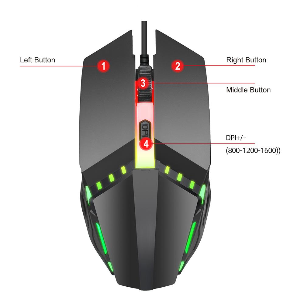 HXSJ S200 Ergonomic Wired Office Mouse Colorful Breathing Light Gaming Mouse with Adjustable DPI for PC Notebook Laptop