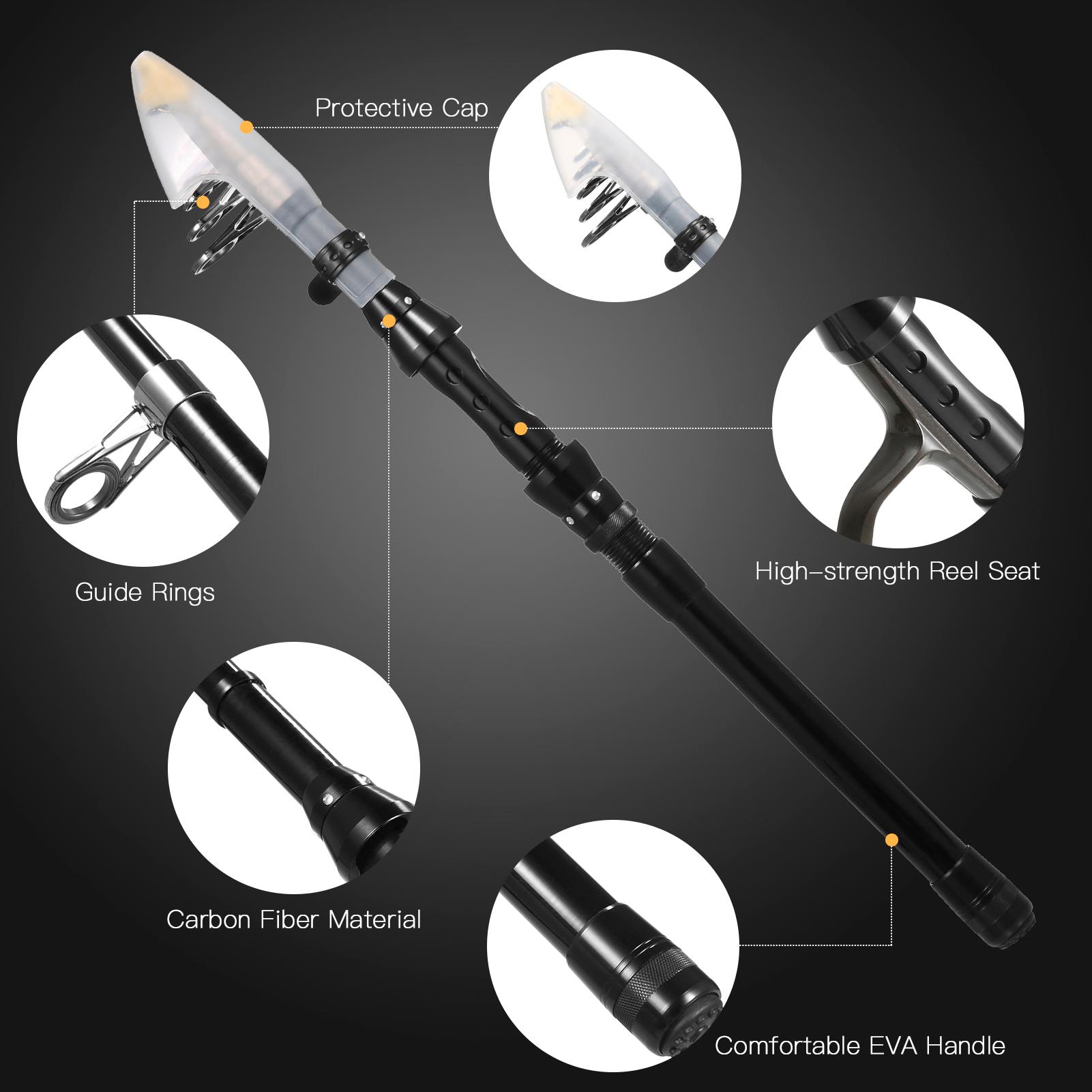 Fishing Rod and Reel Combos Telescopic Fishing Pole with Spinning Reel Combo Kit Fishing Line Lures Hooks Swivels Set Fishing Accessories with Tackle Box