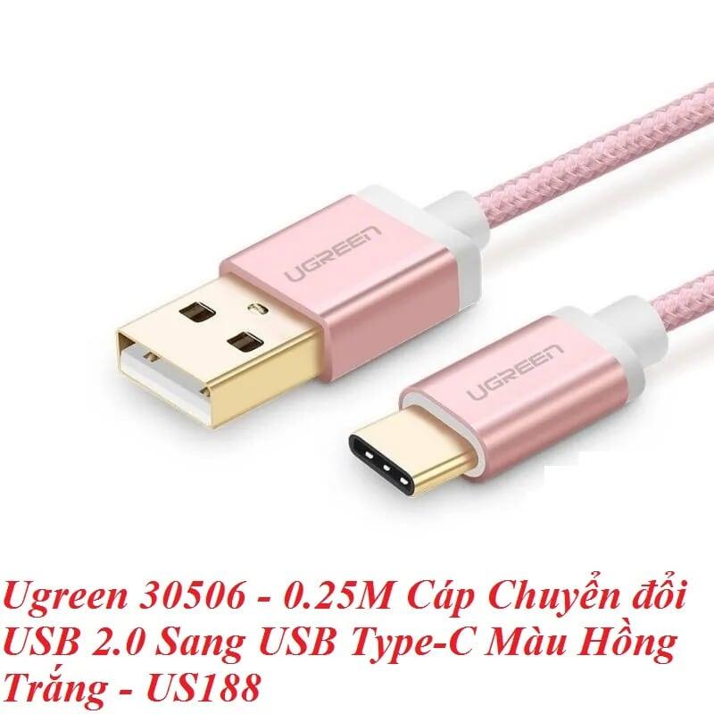 Ugreen UG30506US188TK 0.25M màu Hồng Trắng Bộ chuyển đổi USB 2.0 sang USB-C - HÀNG CHÍNH HÃNG