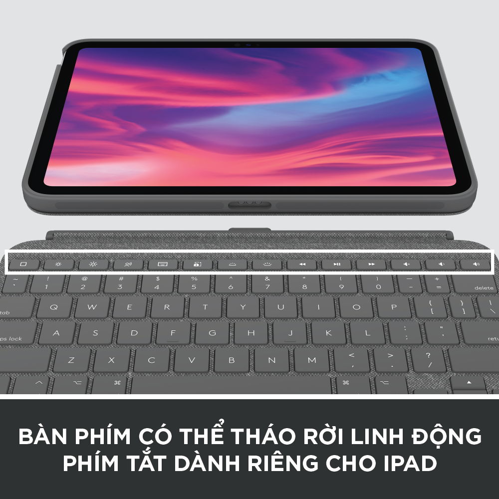 Bao da kèm phím Logitech Combo Touch dành cho iPad 10.9 inch Gen 10 - Có thể tháo rời, Trackpad siêu nhạy, chiếu sáng nền - Hàng chính hãng