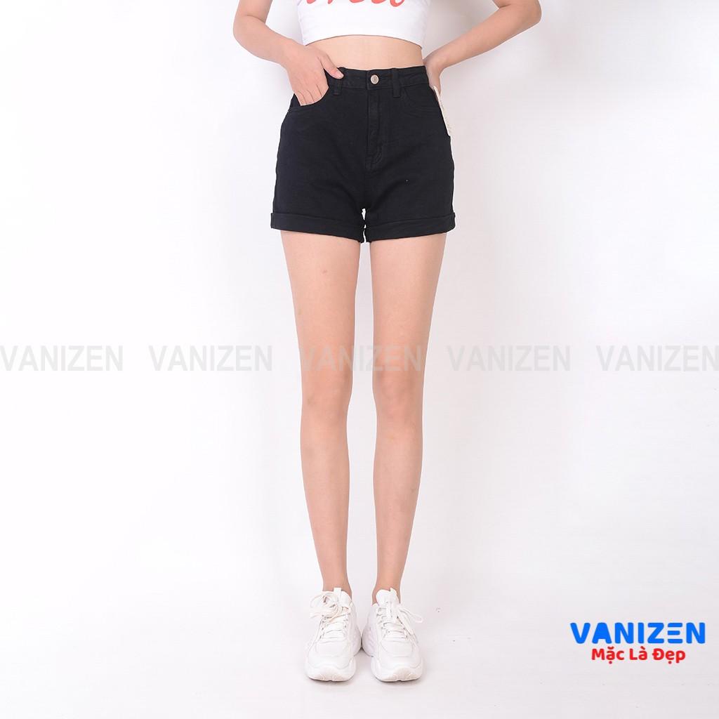 Quần short jean nữ ngắn đẹp lưng cao cạp cao gấu gấp trơn đen trắng hàng cao cấp mã 4380 VANIZEN