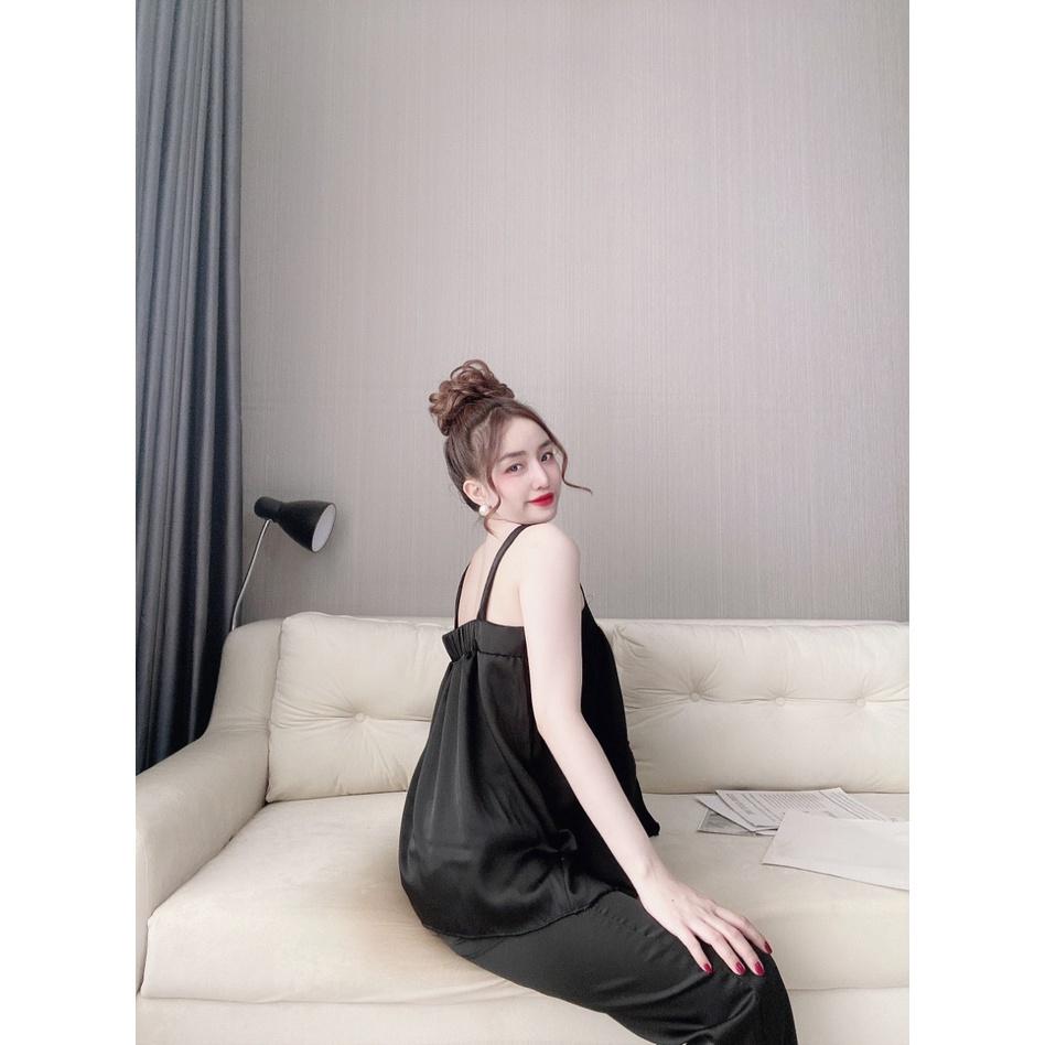 Đồ bộ dài nữ, bộ dài mặc nhà, đồ bộ dây bảng quần dài chất satin