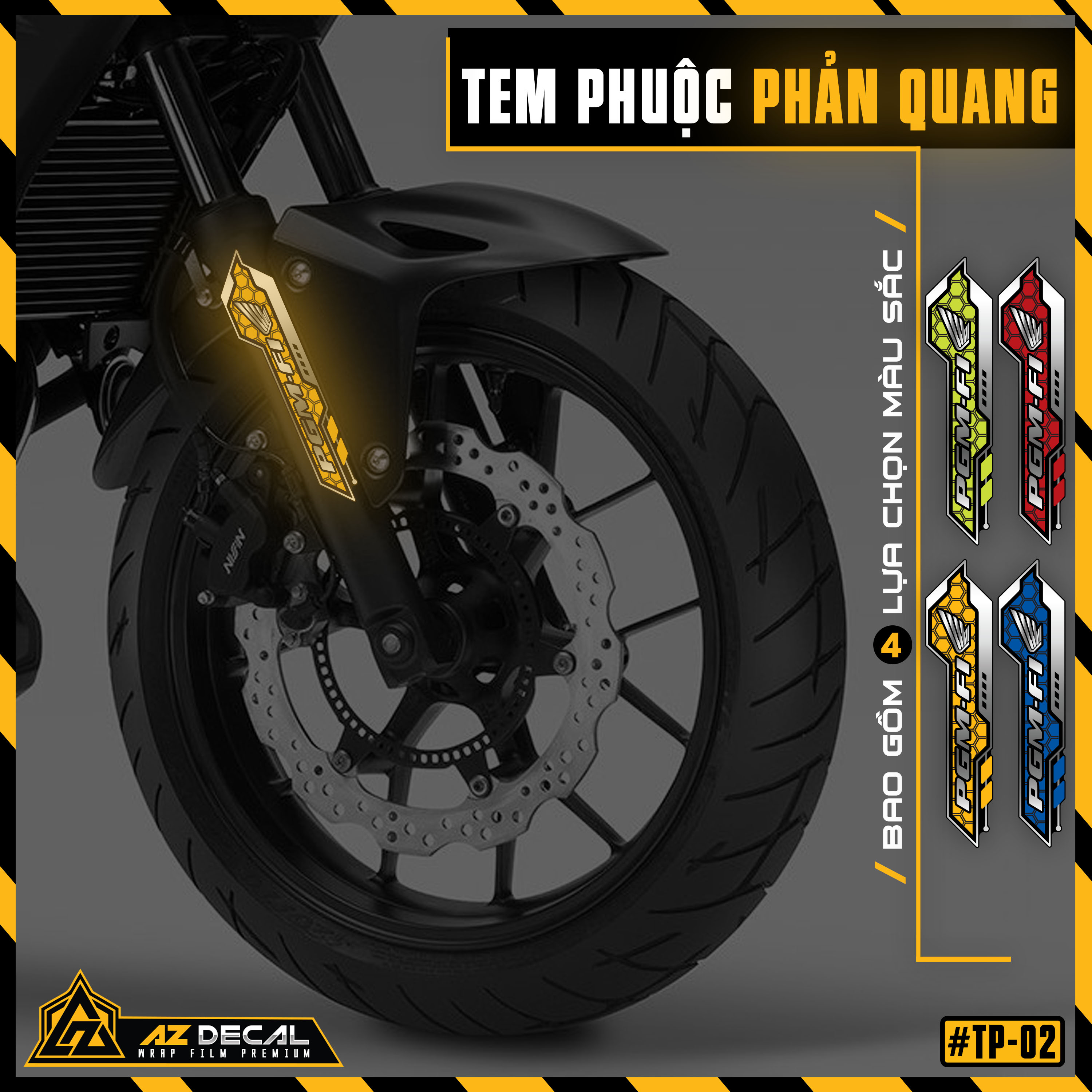 Tem Dán Phuộc Trước Xe Máy, Xe Điện Phản Quang PMG-FI | TP02 | Decal Dán Gắp Cắt Khuôn Sẵn Dễ Sử Dụng