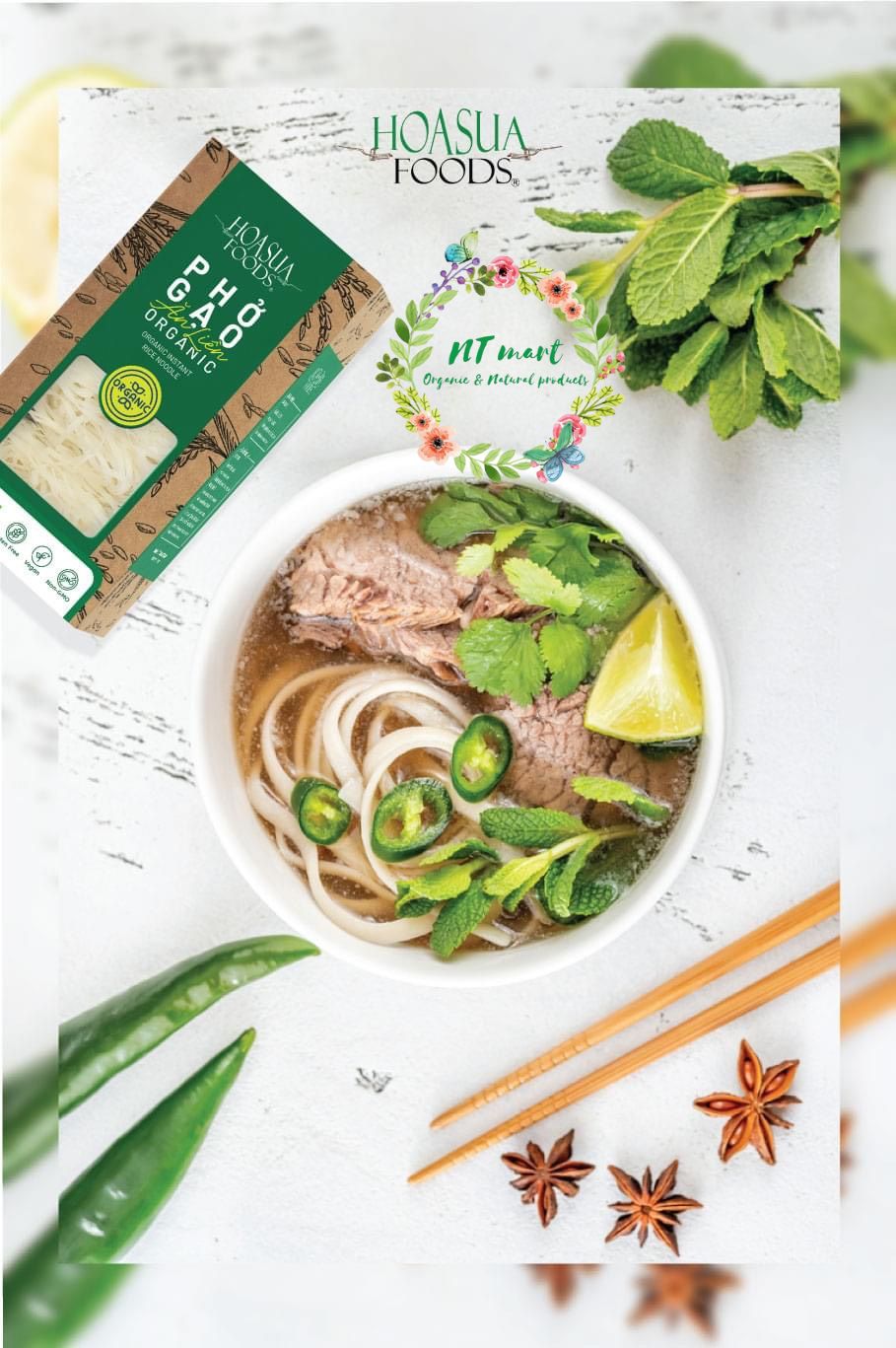 Phở gạo ăn liền hữu cơ Hoa Sữa 360gr