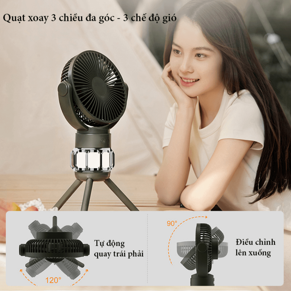 Quạt tích điện để bàn , Quạt tích điện có điều khiển từ xa đèn đa năng pin 10000mAh tích hợp du lịch dã ngoại