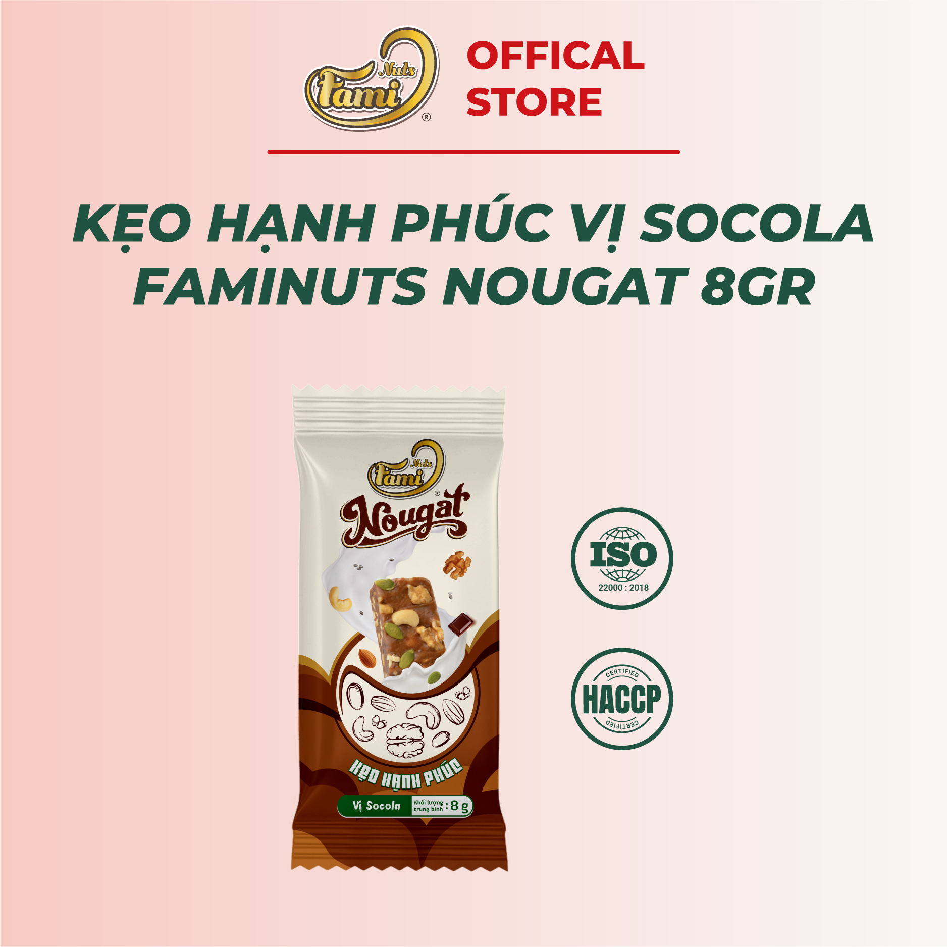 Kẹo Nougat Kẹo ít ngọt FAMINUTS - 5 Loại Hạt Vị Socola Thơm Ngon