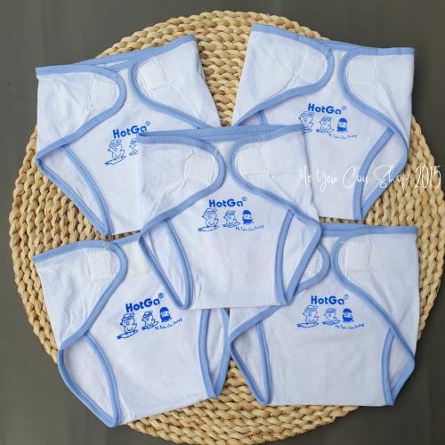 (3-9kg) Set 5 Tả Vải Dán Cotton Trắng Viền Màu HotGa Cho Bé Sơ Sinh - Set 5- Viền Vàng
