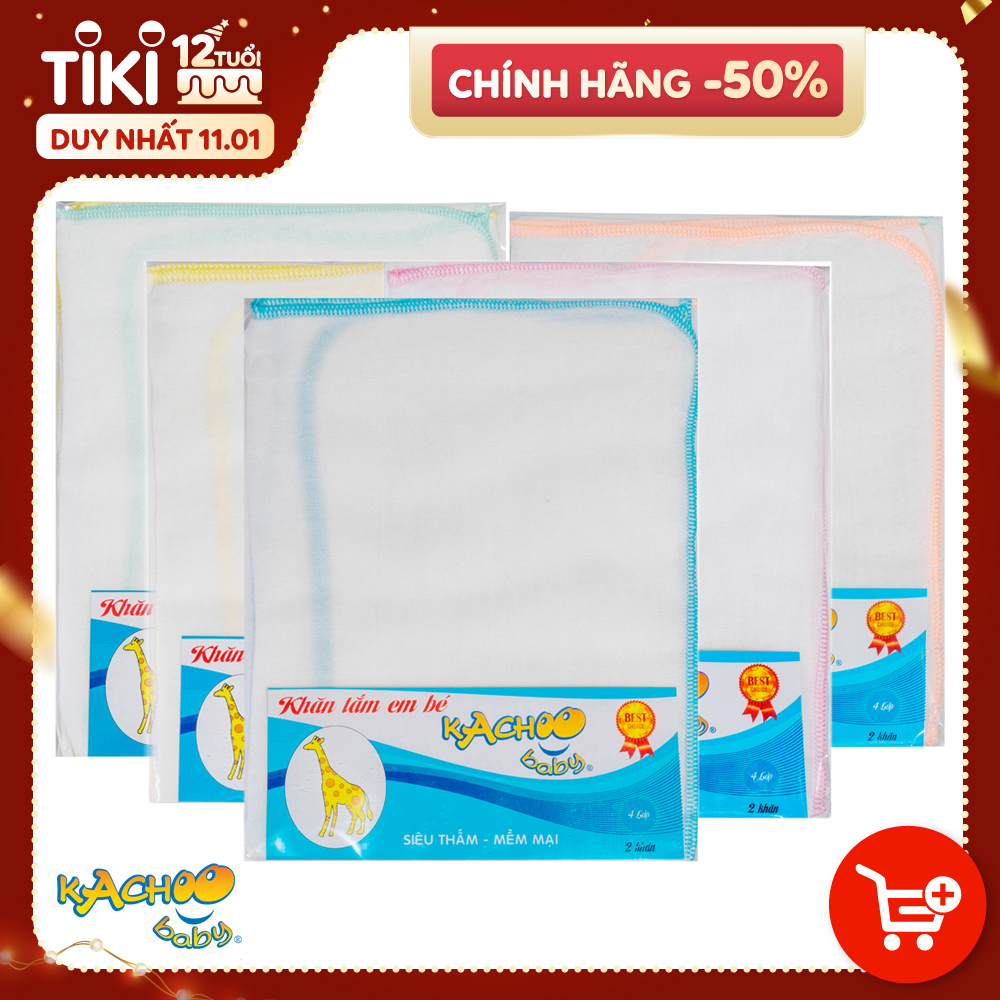 Khăn gạc tắm 4 lớp KACHOOBABY (70x80cm) - 2 cái, mềm mại thấm hút tốt, dùng để lau người, quàng cổ, quấn bé khi ra ngoài