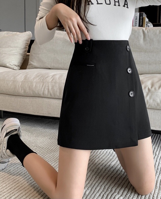 Chân váy công sở dáng chữ A xẻ tà lưng cao tôn dáng Quần váy nữ thiết kế 2 lớp màu đen nâu cao cấp mặc đi chơi dạo phố