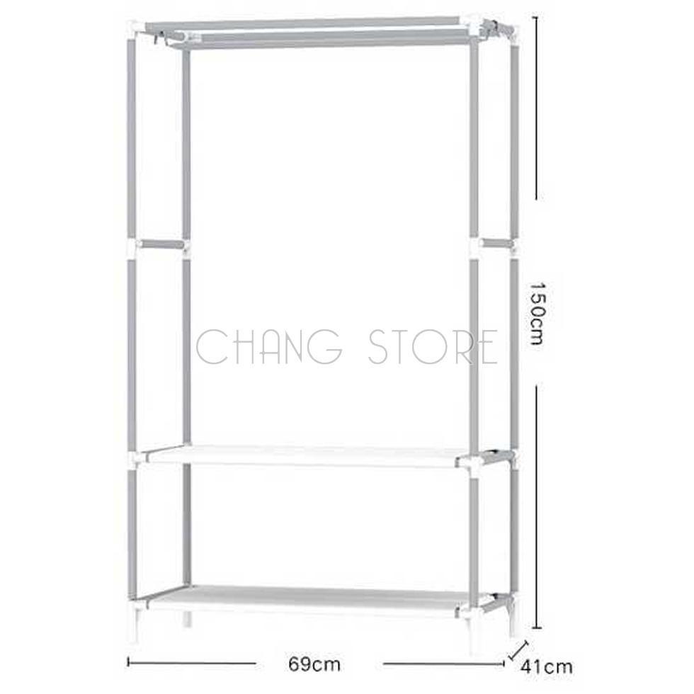 Tủ Vải Đựng Quần Áo 3D 1 Buồng 2 Ngăn Cao Cấp Khung Inox Nhỏ Gọn Tiện Dụng