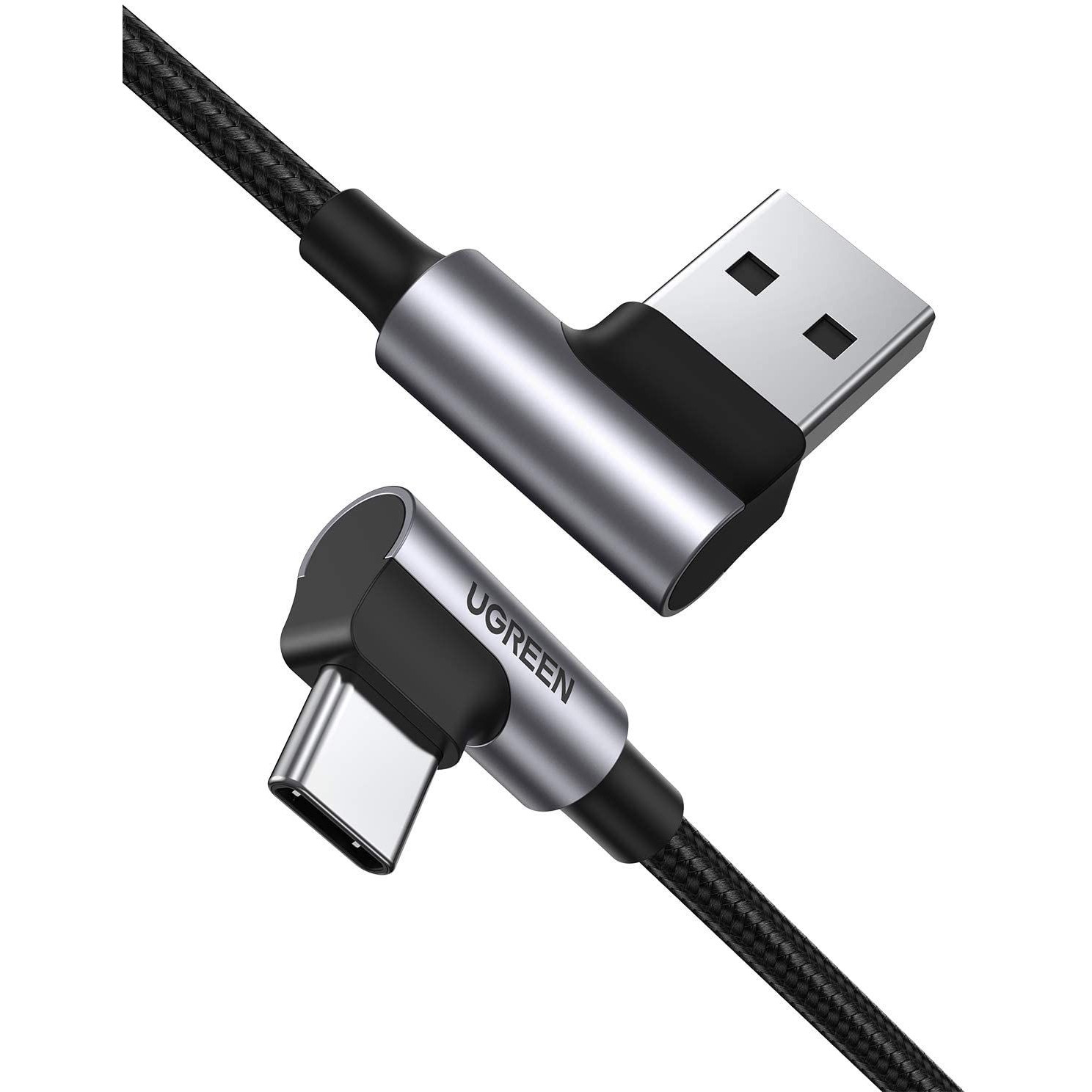 Cáp usb type C ra A mạ Nickel đầu bọc nhôm chống nhiễu 1M 2 đầu bẻ góc 90 độ Ugreen 176TYC20856US Hàng chính hãng