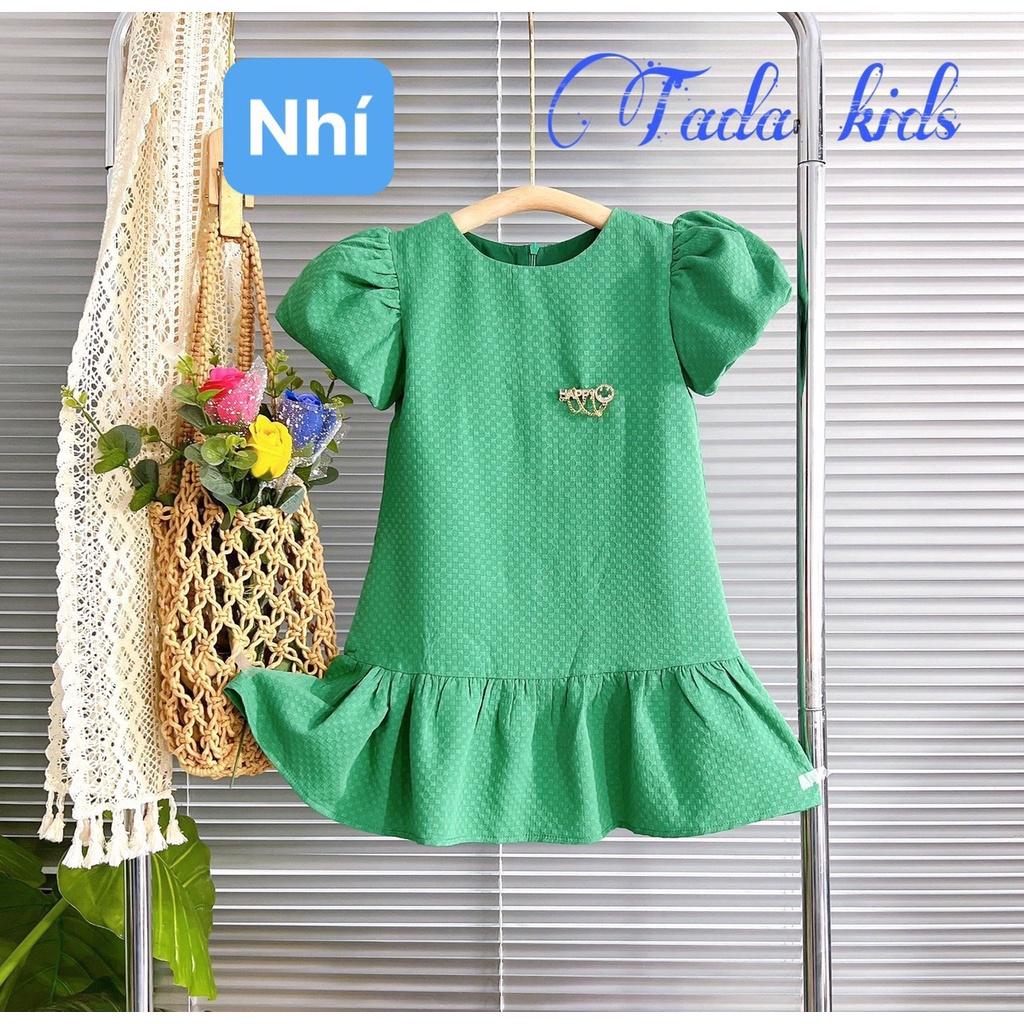 Đầm váy babydoll tay phồng cho bé gái màu trắng hồng xanh diện đi chơi đi học đẹp size 12-40kg chất vải mềm mát