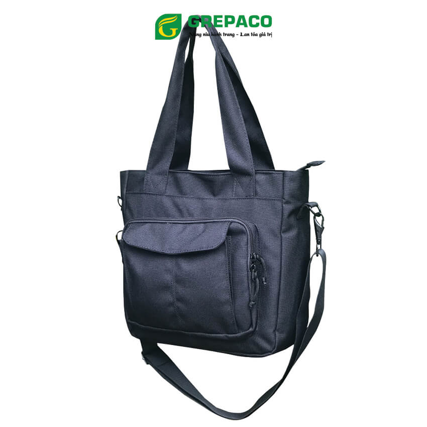 Túi Đeo Vai Nữ Grepaco Vải Tote Bố Canvas Cao Cấp Màu Đen Nhiều Ngăn Có Khóa Kéo Đeo Chéo Hoặc Xách Tay Đựng Phụ Kiện Đi Làm, Đi Du Lịch Thời Trang Hàn Quốc - Hàng Chính Hãng