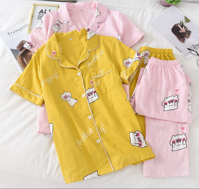 Pijama sau sinh thô đũi, đồ bộ mặc nhà ngắn tay mặc hè cực mát Azuno AZ2992