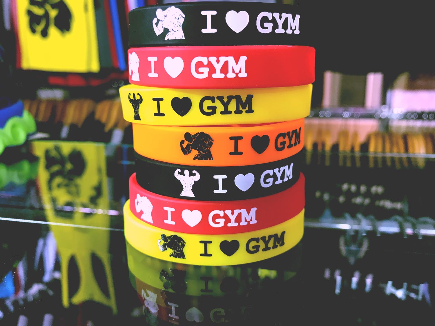 Vòng tay cao su I LOVE GYM, màu sắc ấn tượng, hình in sắc nét