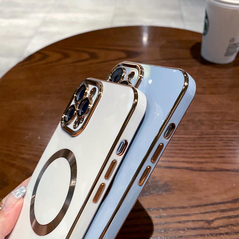 Đảm bảo chất lượng phù hợp với vỏ điện thoại di động iPhone 14 mạ điện màu trơn chải màng thấu kính từ tính MagSafe Vỏ bảo vệ Apple 13