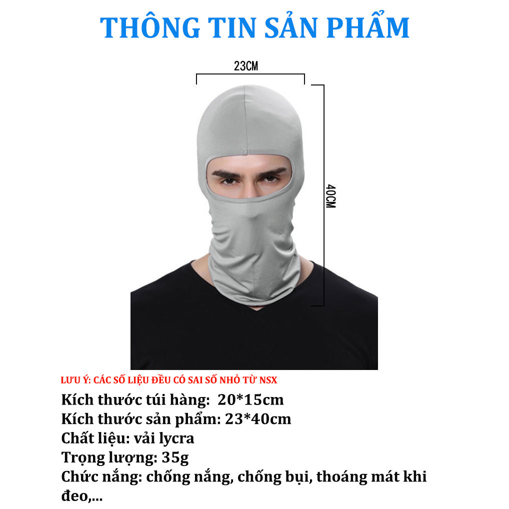 Khăn trùm kín mặt chống nắng, chống tia UV khi đi xe dành cho cả nam và nữ Rimix Khăn trùm đầu Ninja Fullface đi phượt (Màu đen) KHẨU TRANG TRÙM KIỂU NINJA