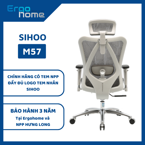 Ghế xoay văn phòng SIHOO M57 Ergohome - Ghế lưới thiết kể chuẩn Công thái học Ergonomic, điều chỉnh lưng bảo vệ cột sống - ERGOHOME