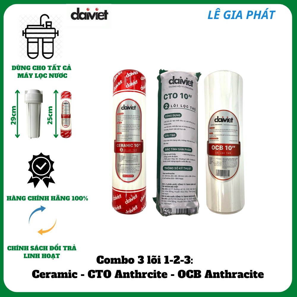 COMBO 3 LÕI LỌC NƯỚC THÔ 1-2-3 HÀNG CHÍNH HÃNG