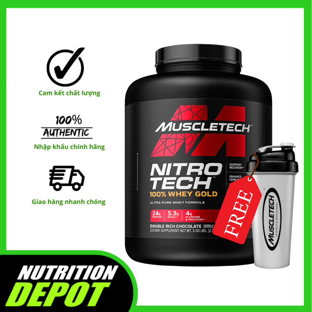 Sữa tăng cơ Nitrotech Whey Gold Muscletech 5lbs (2.3kg) 69 lần dùng, Tăng cơ và phục hồi cơ nhanh chóng