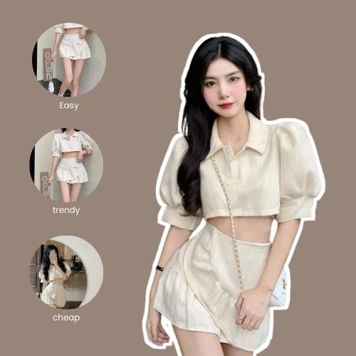 Set đũi xước crop top chân váy