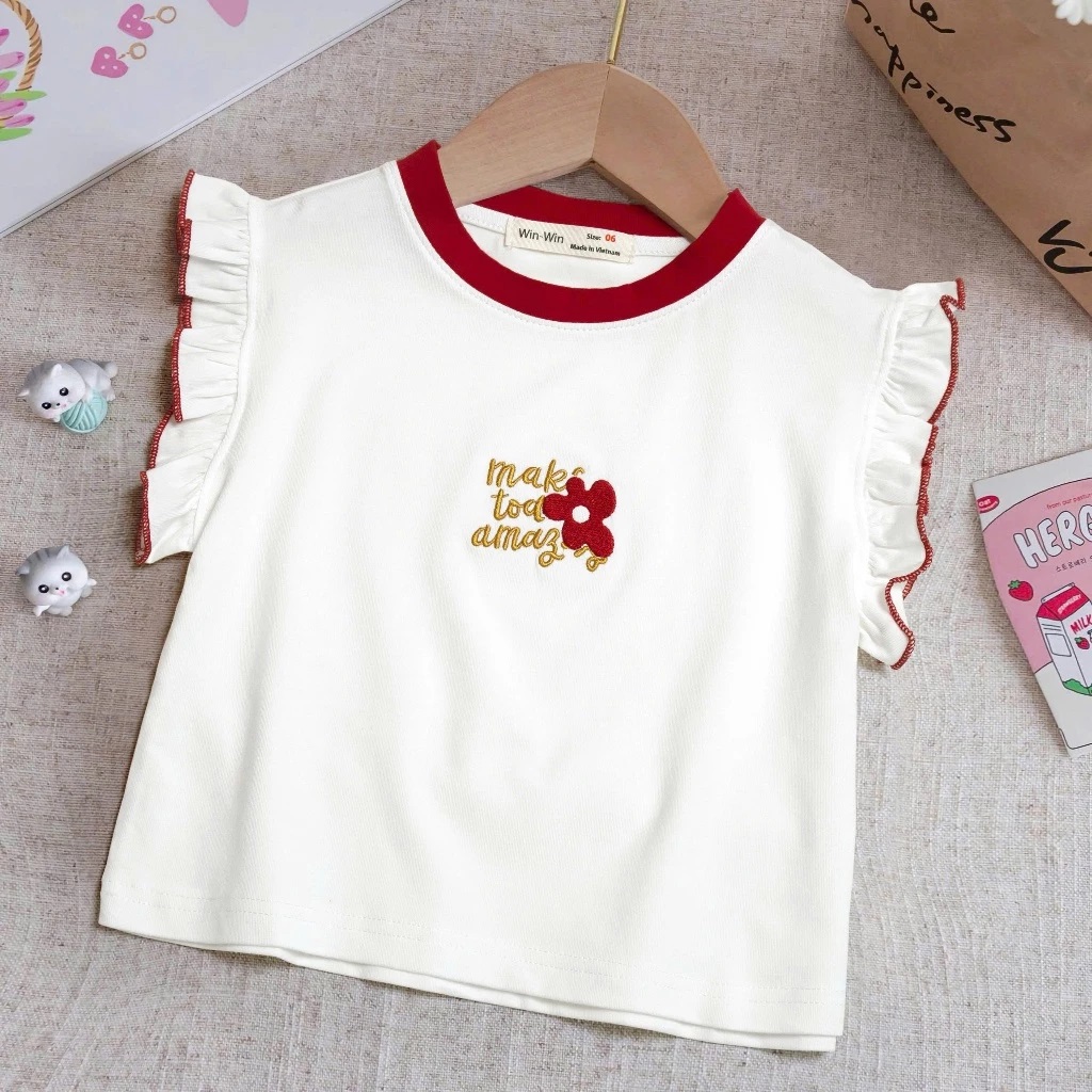Set Đồ Bé Gái Tay Cánh Tiên Áo Thun Cotton Thêu Hoa Kèm Quần Bí Caro Xốp Đính Nơ Xinh Xắn Từ 8-30kg Dành Cho Bé Gái