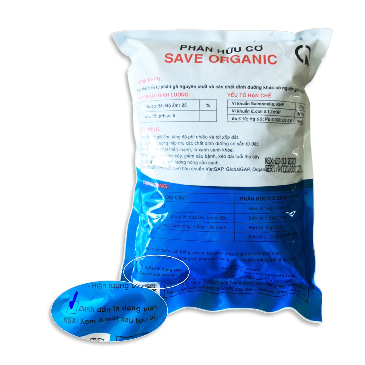 Combo 2 Túi Phân hữu cơ Save Organic (Dạng viên trụ)(Túi 1Kg)