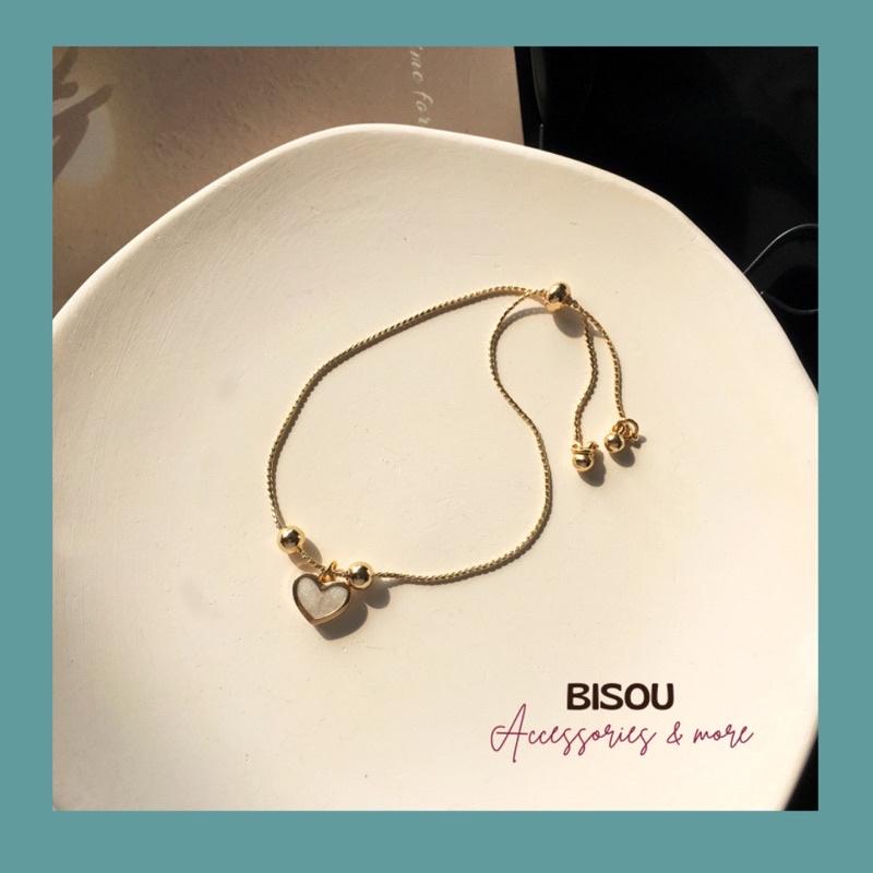 Lắc tay vòng tay bạc dây rút charm trái tim bisou accessories