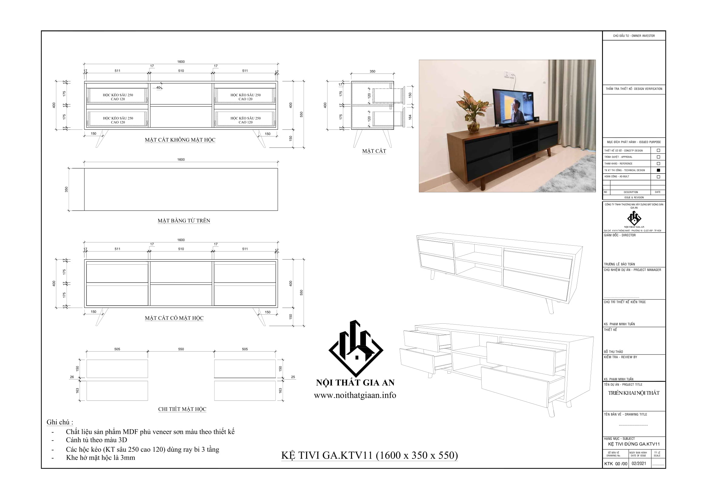 Tủ kệ tivi Gia An Gỗ MDF phủ veneer sồi chân mạ vàng mã 11