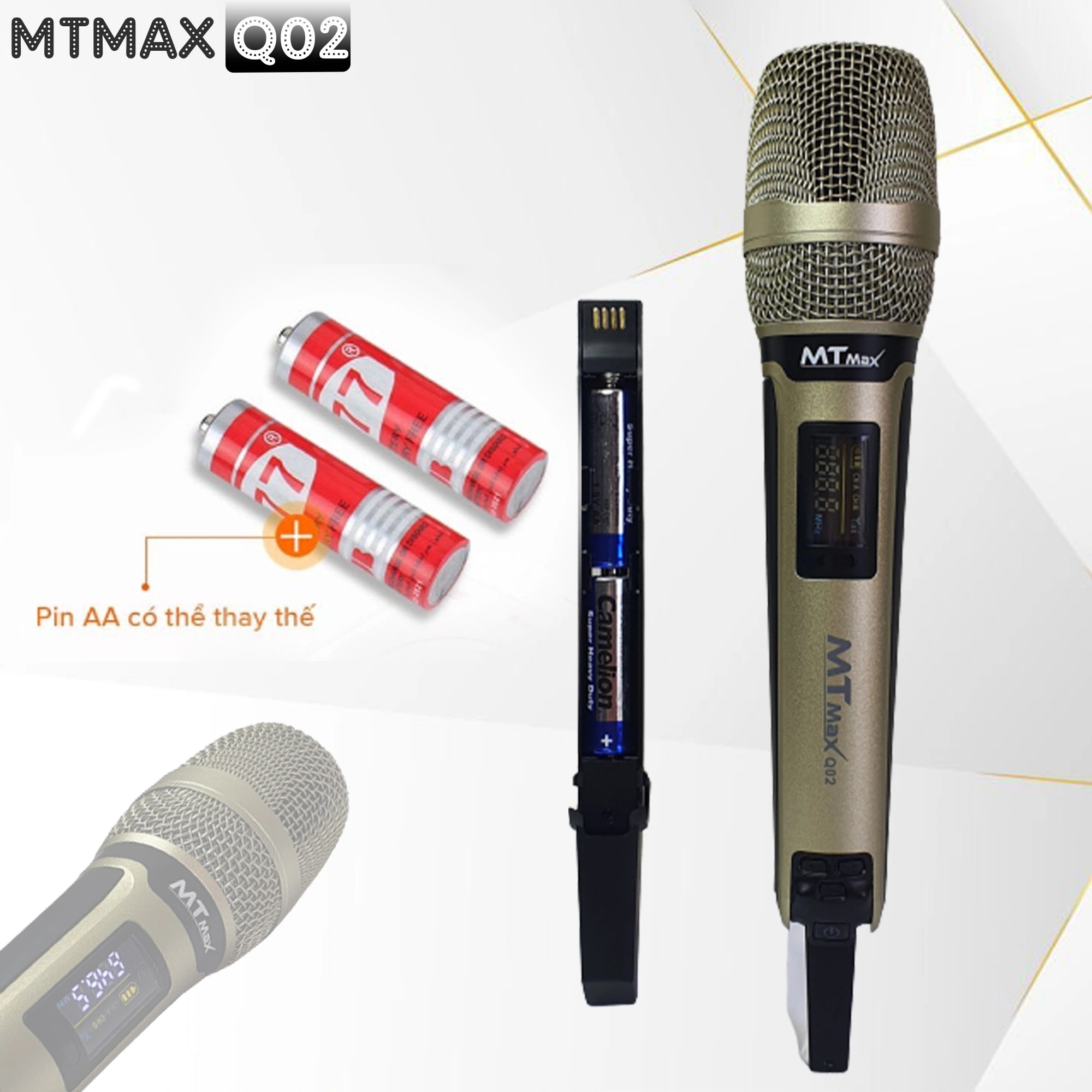 Micro không dây đa năng MTMAX Q02 - Micro không dây giá tốt, sử dụng cho mọi loại thiết bị âm thanh - Micro dành cho loa kéo, loa bluetooth, amply - Màn hình Led hiển thị thông số - Âm thanh cực hay, giá cực rẻ