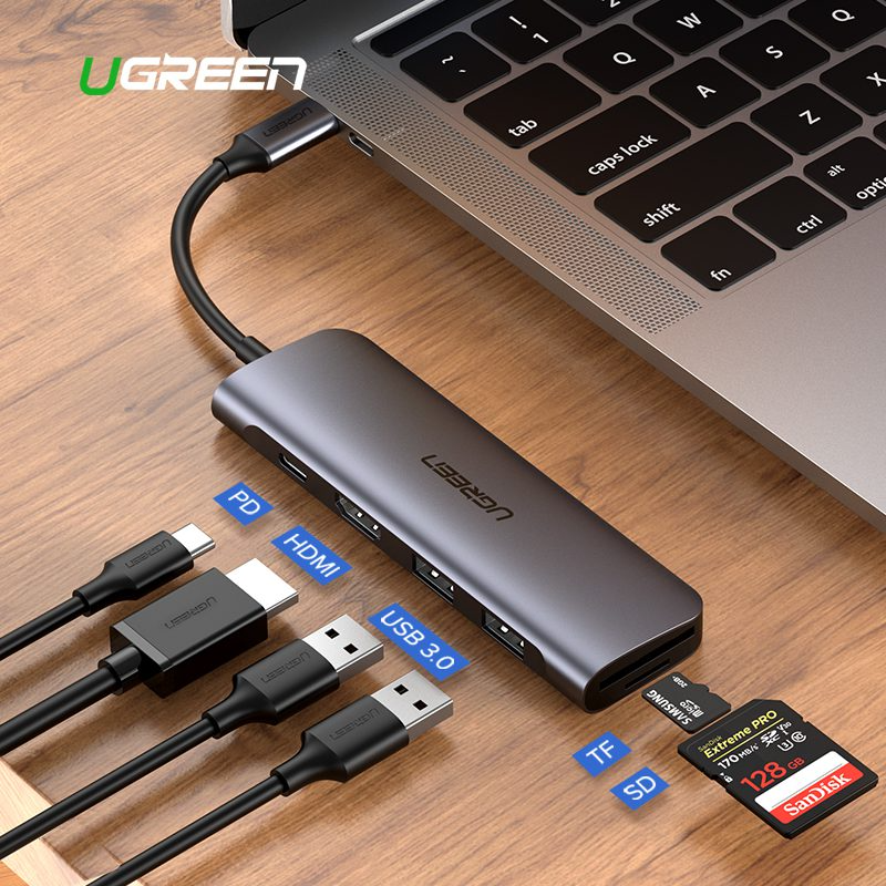 Hub Ugreen USB Type C 6 in 1 CM195 70411 - Có cổng HDMI, Hỗ trợ sạc PD - HÀNG CHÍNH HÃNG