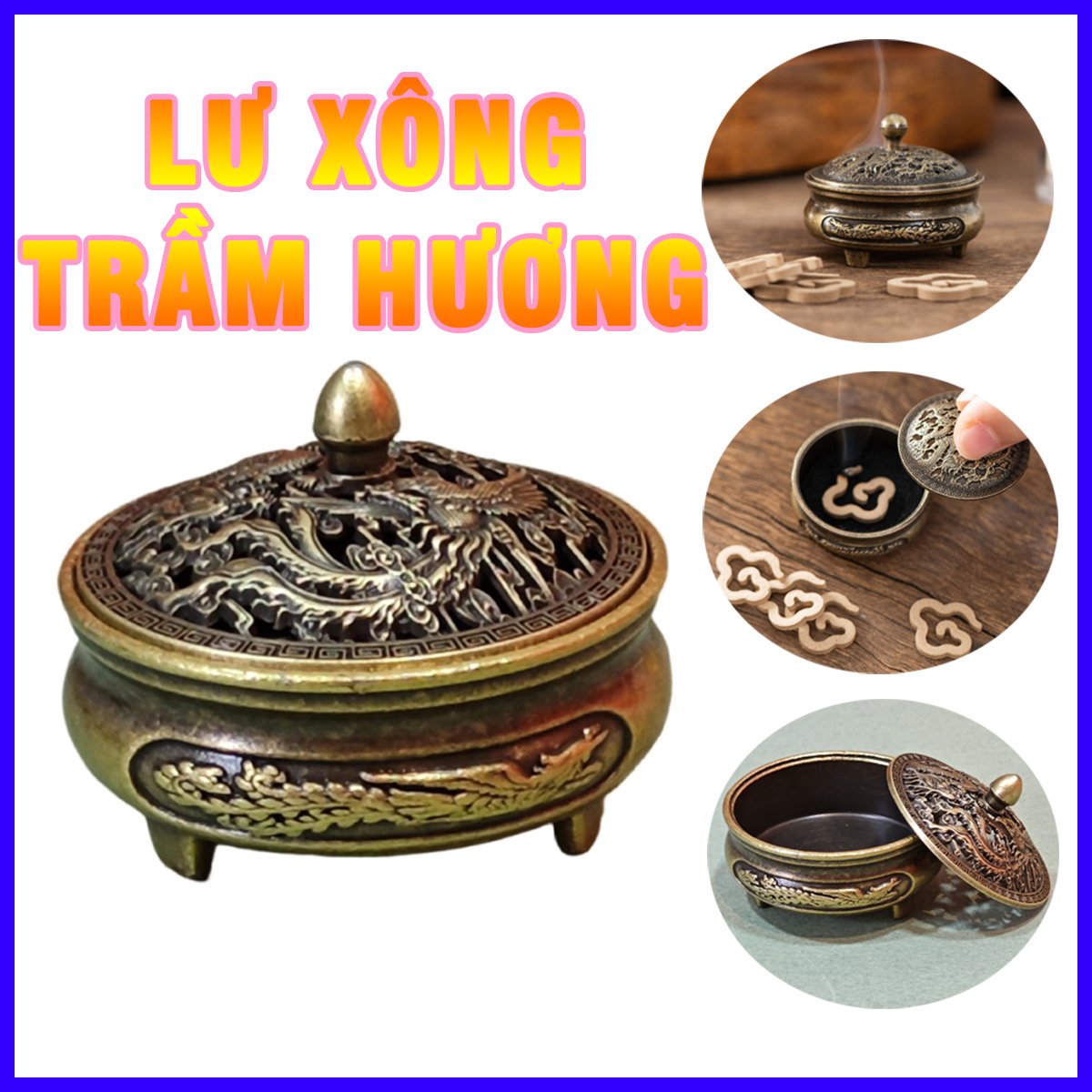 Lư Hương Đốt Trầm, Xông Trầm Hương Bằng Đồng 4x3cm