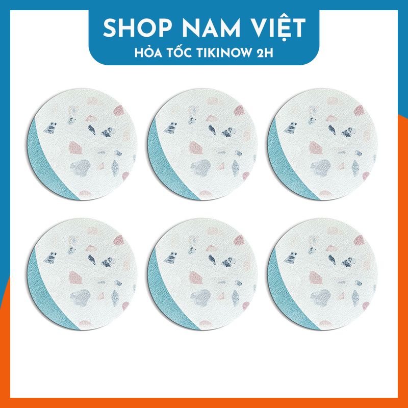 Lót Ly Siêu Thấm Diatom Mud Họa Tiết Gạch Terrazzo - Xanh - Bộ 6 Lót Ly