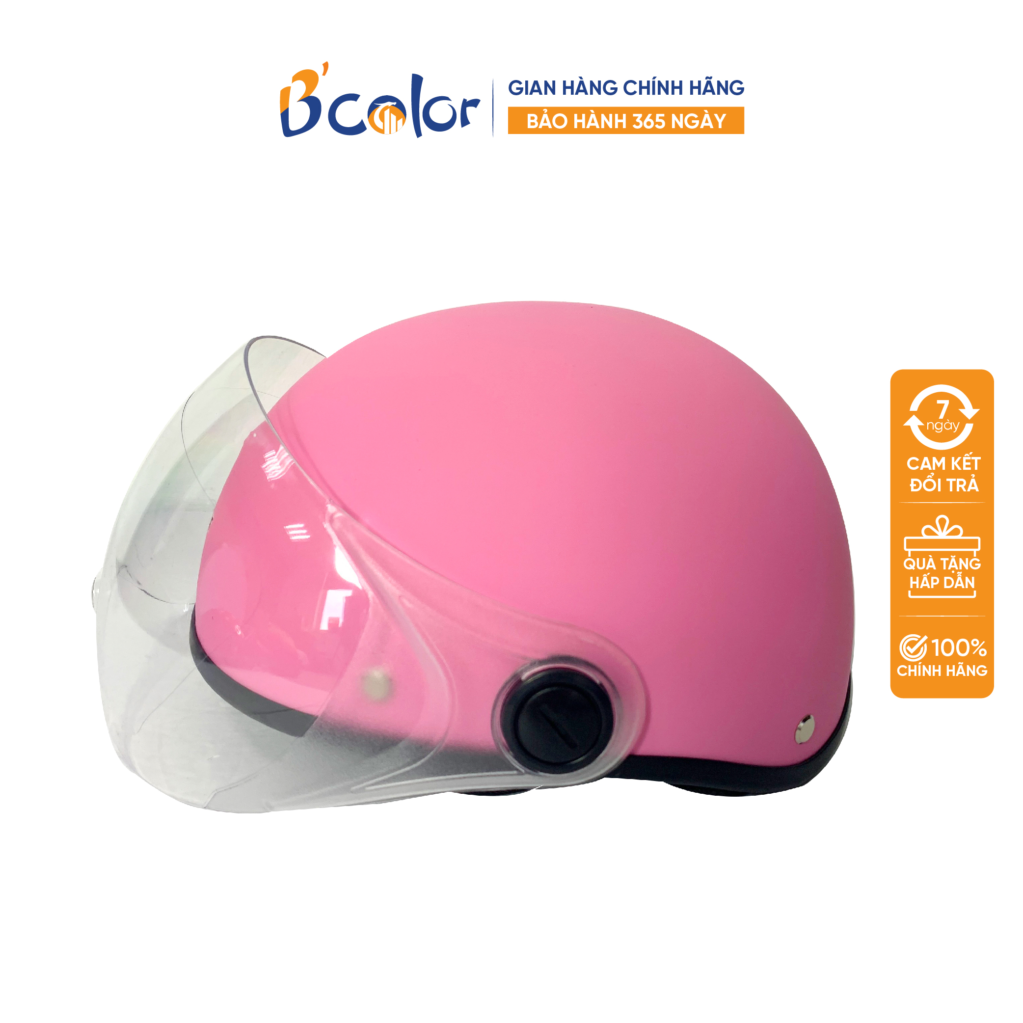 Mũ Bảo Hiểm B'color Loại Nửa Đầu Màu Hồng Có Kính Chắn Gió, An Toàn, Thời Trang Chính Hãng B'color