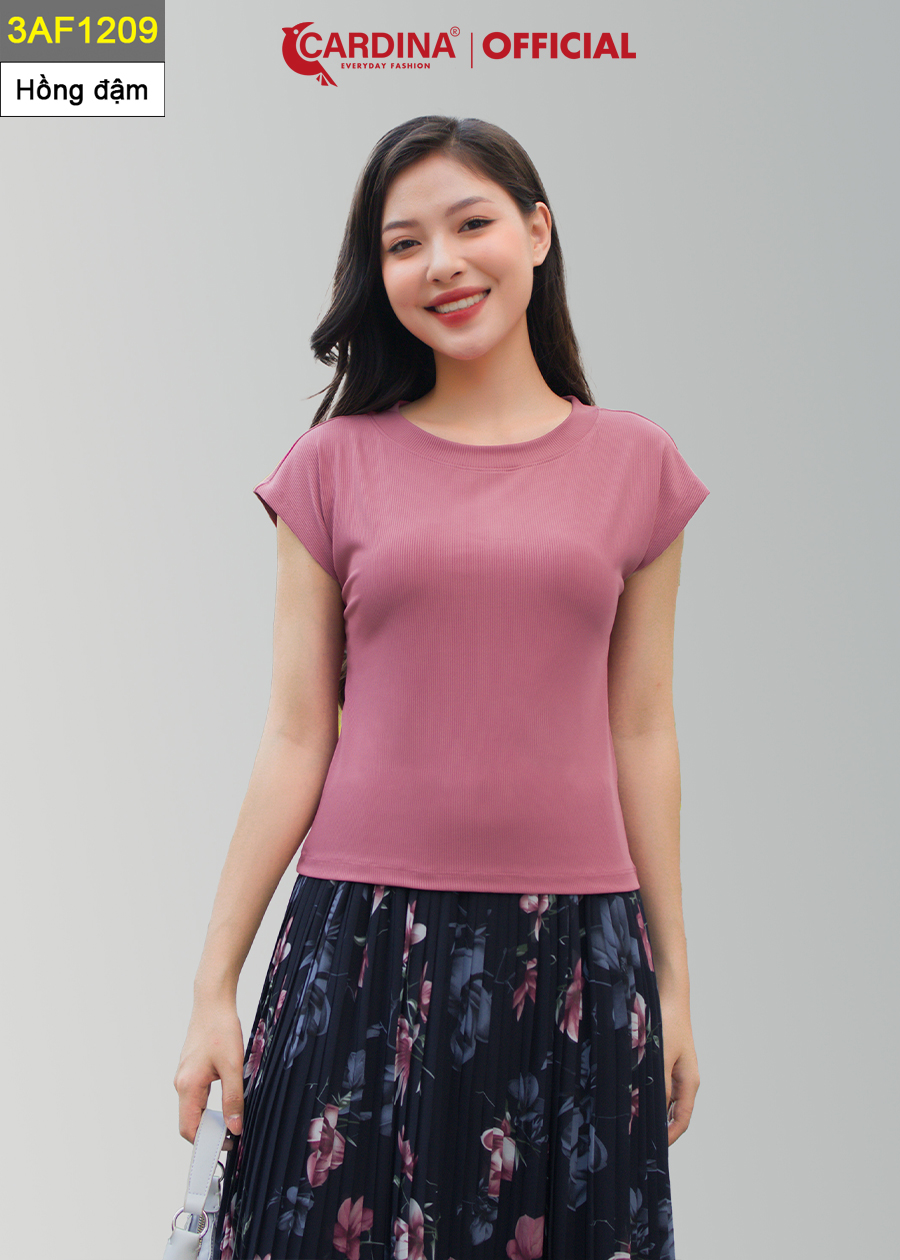 Áo Thun Nữ CARDINA Chất Tăm Lạnh Mềm Mịn Cổ Tròn Cộc Tay Kiểu Dáng Bacis Tôn Vóc Dáng 3AF12 (Không Kèm Quần,Chân Váy)