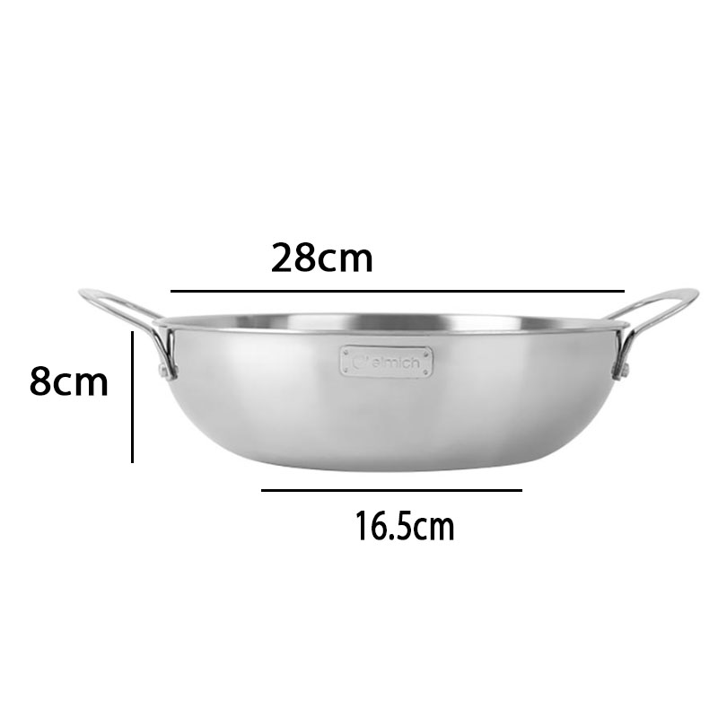 Chảo Inox 304 cao cấp 3 lớp đáy liền Elmich Tri-Max EL-379x size 28/30cm vung kính, hàng chính hãng