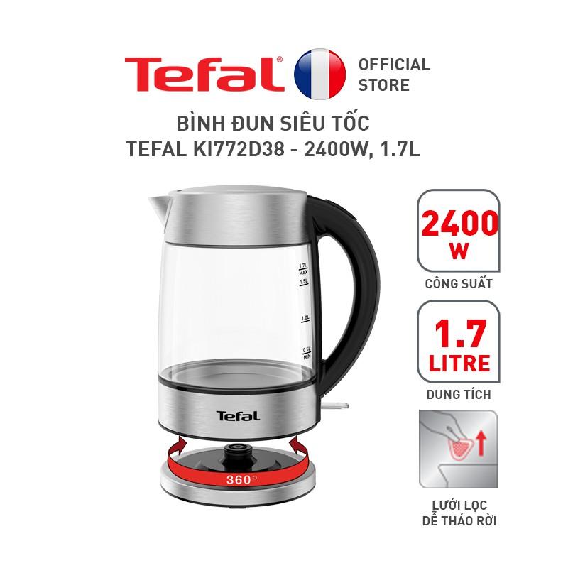 Bình đun siêu tốc thủy tinh 1.7L Tefal KI772D38 - 2400W - Hàng Chính Hãng