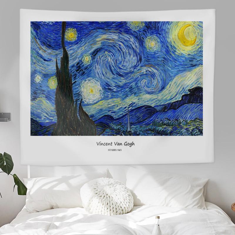 Vải treo tường Decor phòng hot nhất - tranh phong cảnh Van Gogh (TẶNG kèm 01 bộ móc treo )