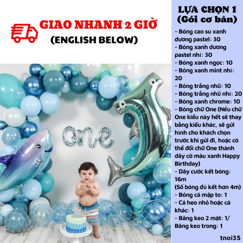 Bộ bong bóng trang trí thôi nôi biển xanh set balloon ocean theme Tnoi35