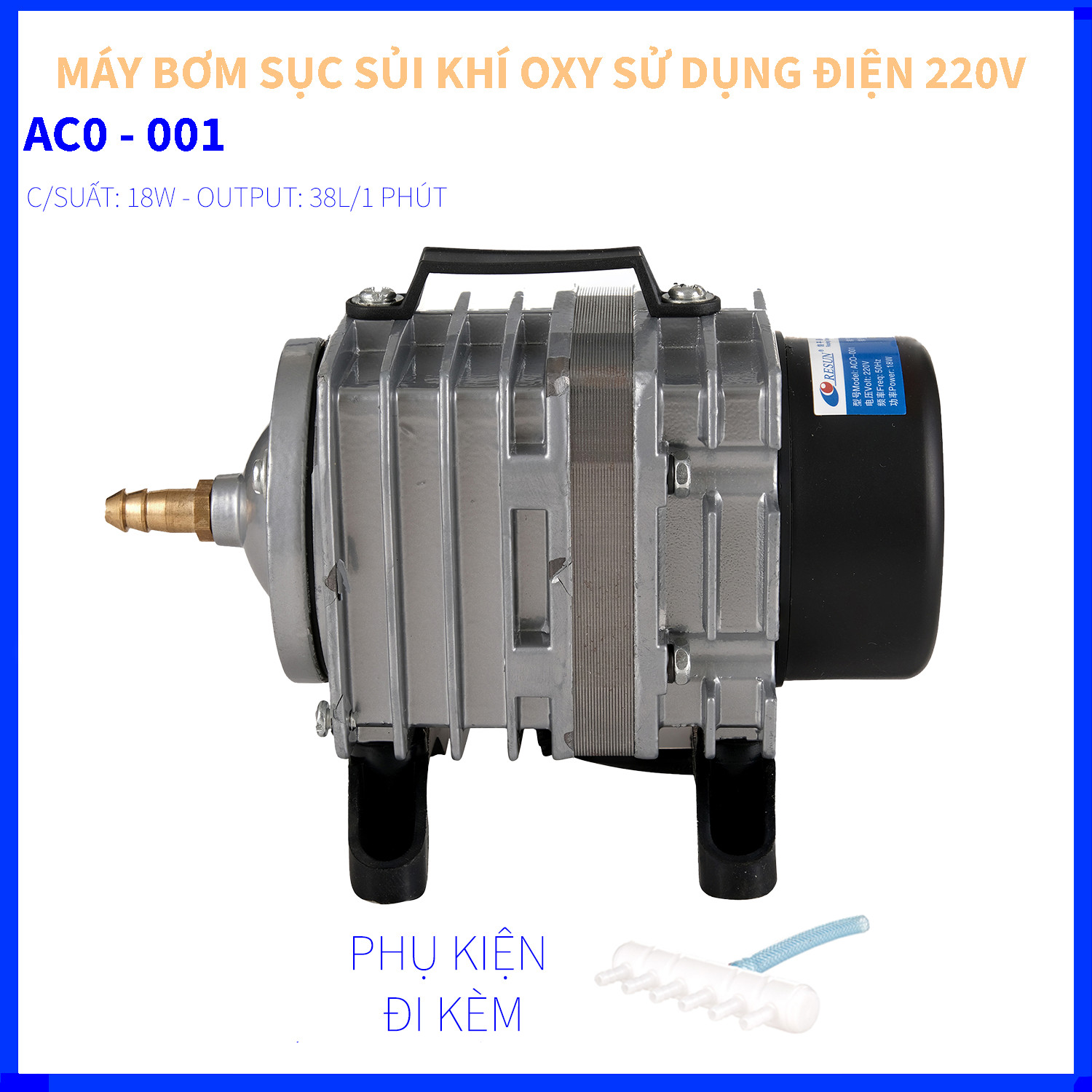 MÁY SỤC SỦI THỔI KHÍ OXY RESUN ACO-001 CHO HỒ BỂ CẢ CẢNH - TÔM - CÁ - SỬ DỤNG NGUỒN ĐIỆN 220V